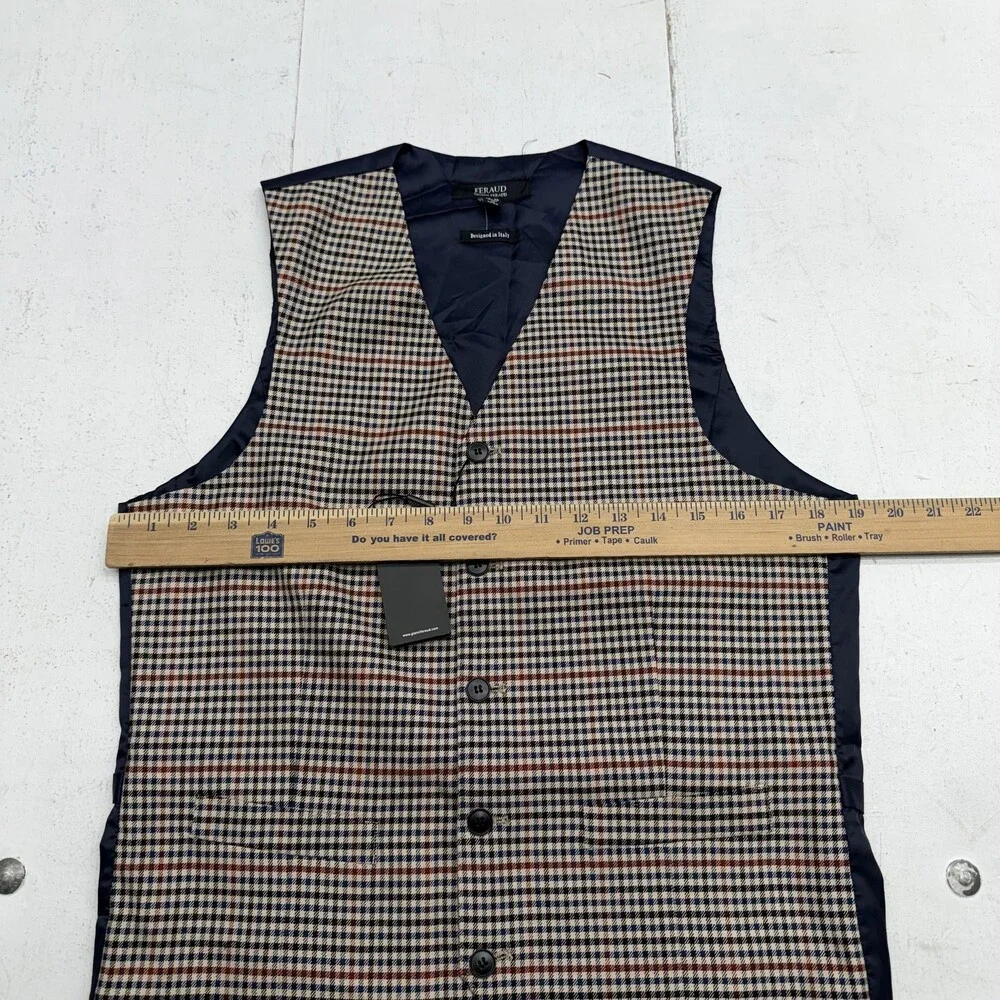 Gianni Feraud Vest Mens 38 Brown Check Tweed Suit Waistcoat Belted Formal Dress